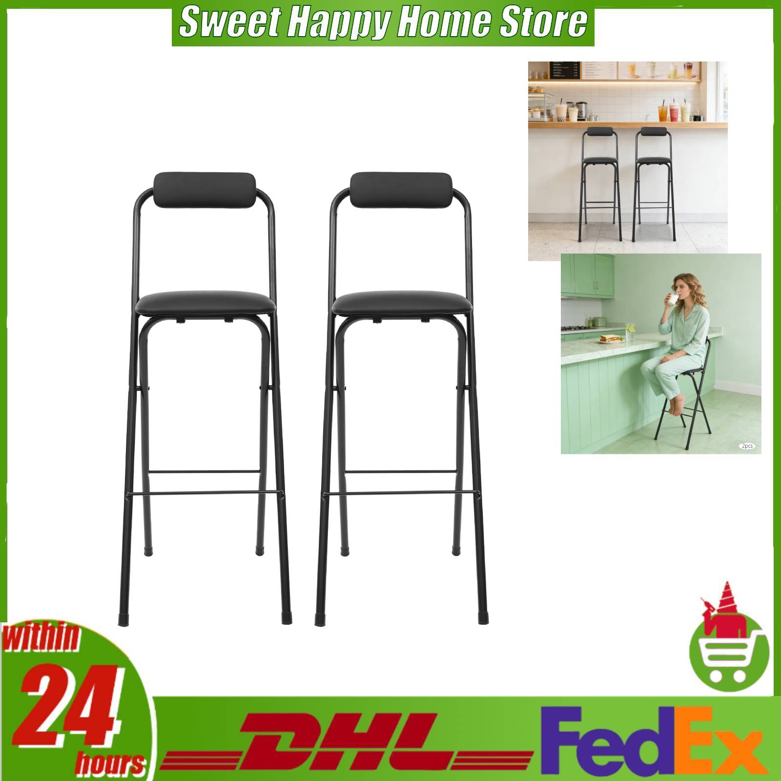 Commercial Kitchen Hardware - 2 Pack Folding Bar Stools Portable