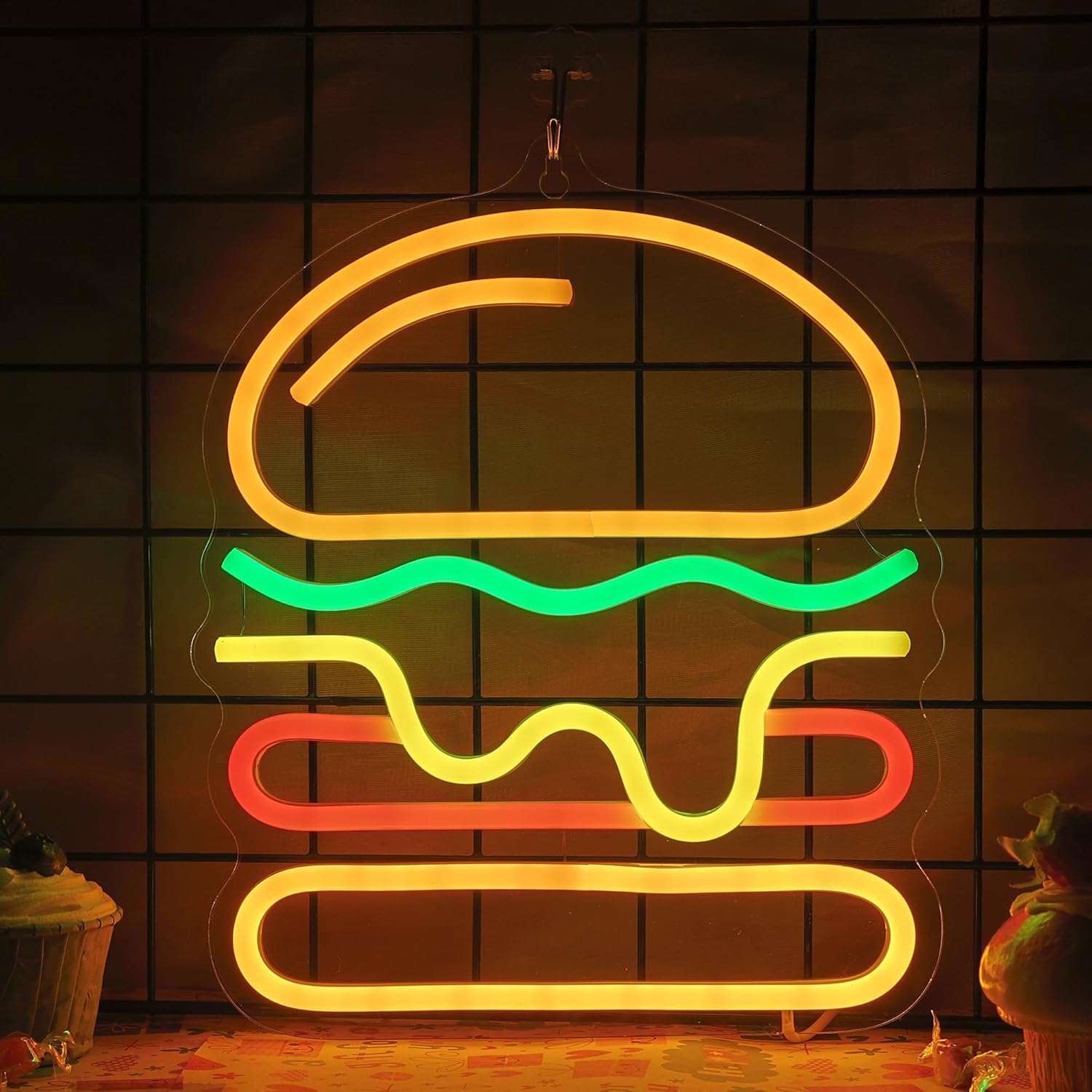 Commercial Kitchen Light - Burger Neon Sign with Layered Cheese