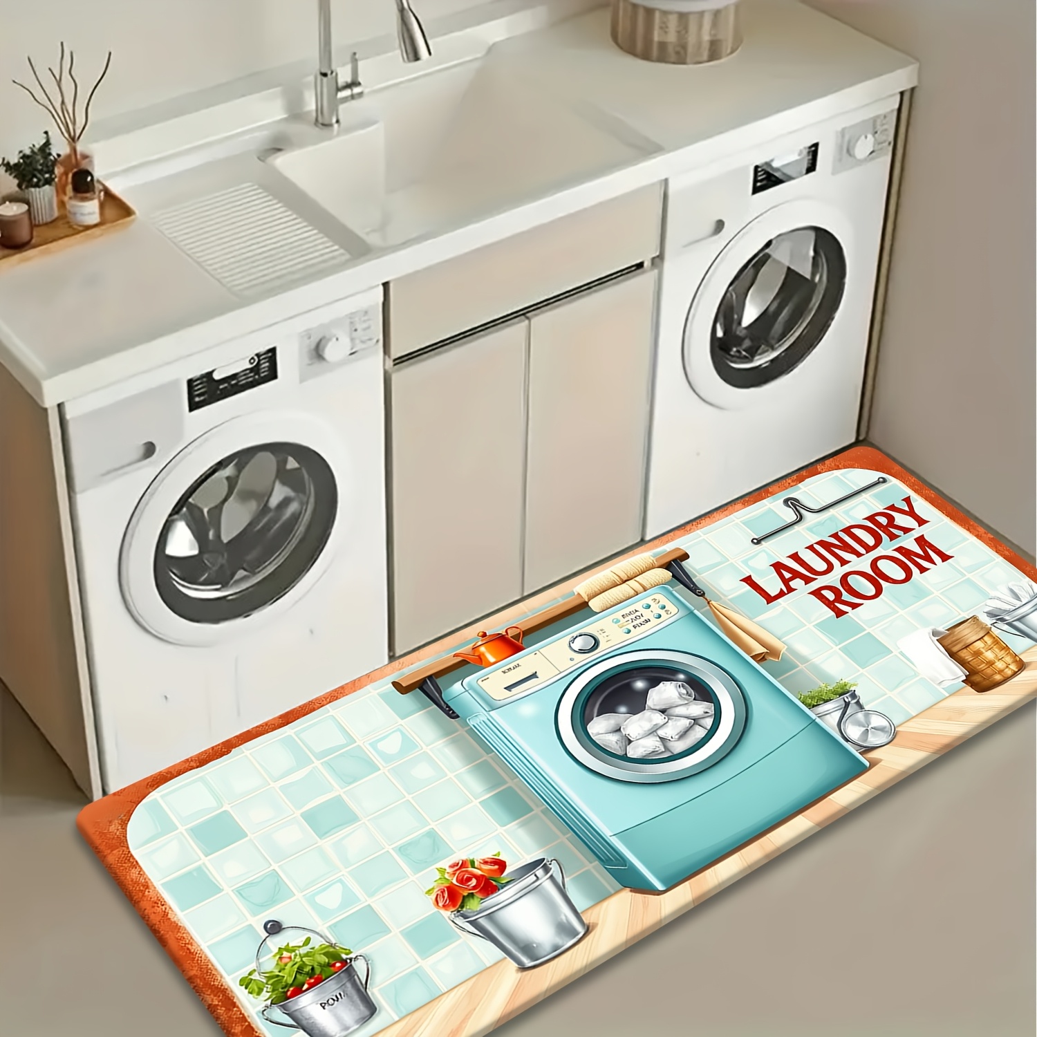 Commercial Kitchen Tile - Retro Tile Washer Utensil Print Cozy