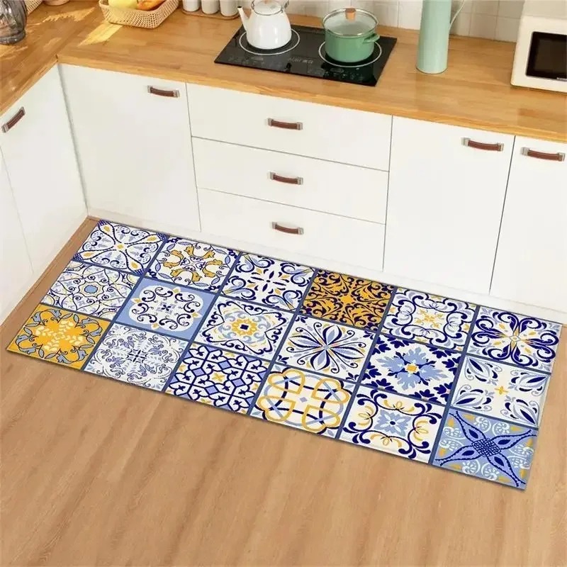 Commercial Kitchen Tile - Blue Yellow Vintage Tile Collage Kitchen