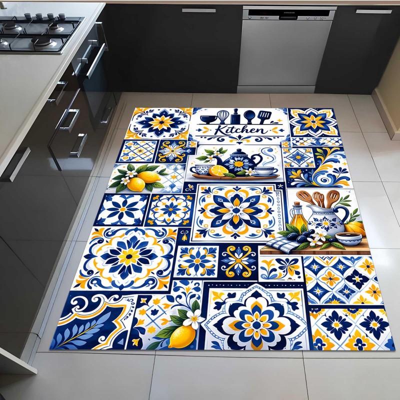 Commercial Kitchen Tile - Mediterranean Mosaic Tile Kitchen Rug Lemon