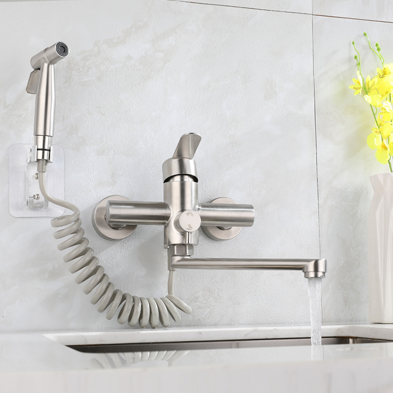 Commercial Kitchen Taps - Brushed Nickel Wall Mount Sink Kitchen