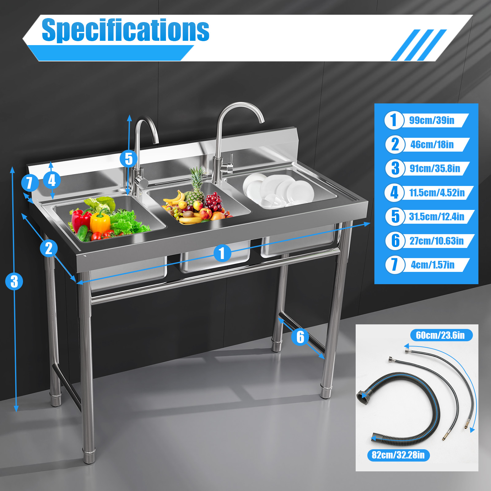 304 Stainless Steel 3 Basin Ki - огляд і ціна Commercial Kitchen Taps