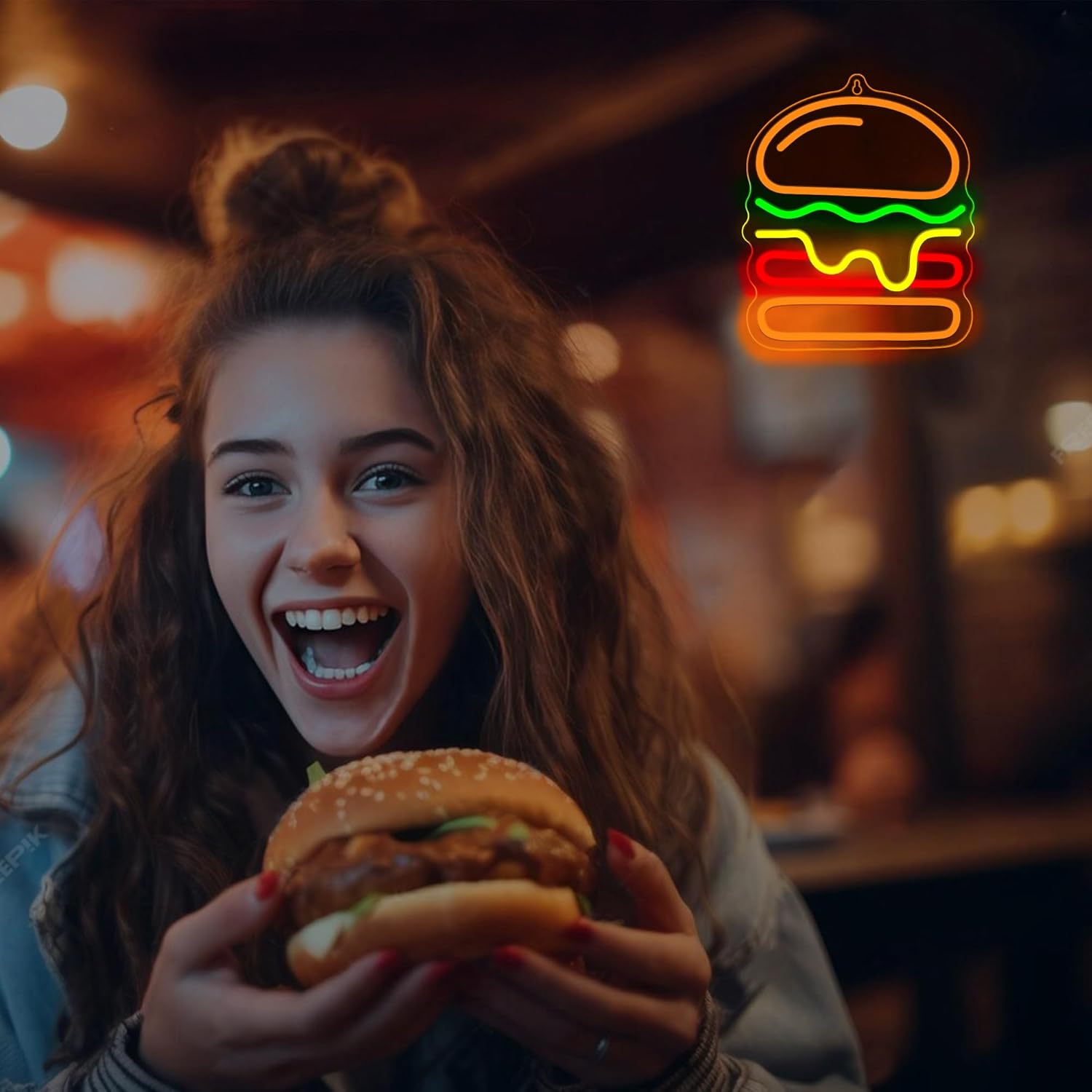 Burger Neon Sign with Layered  - огляд і ціна Commercial Kitchen Light